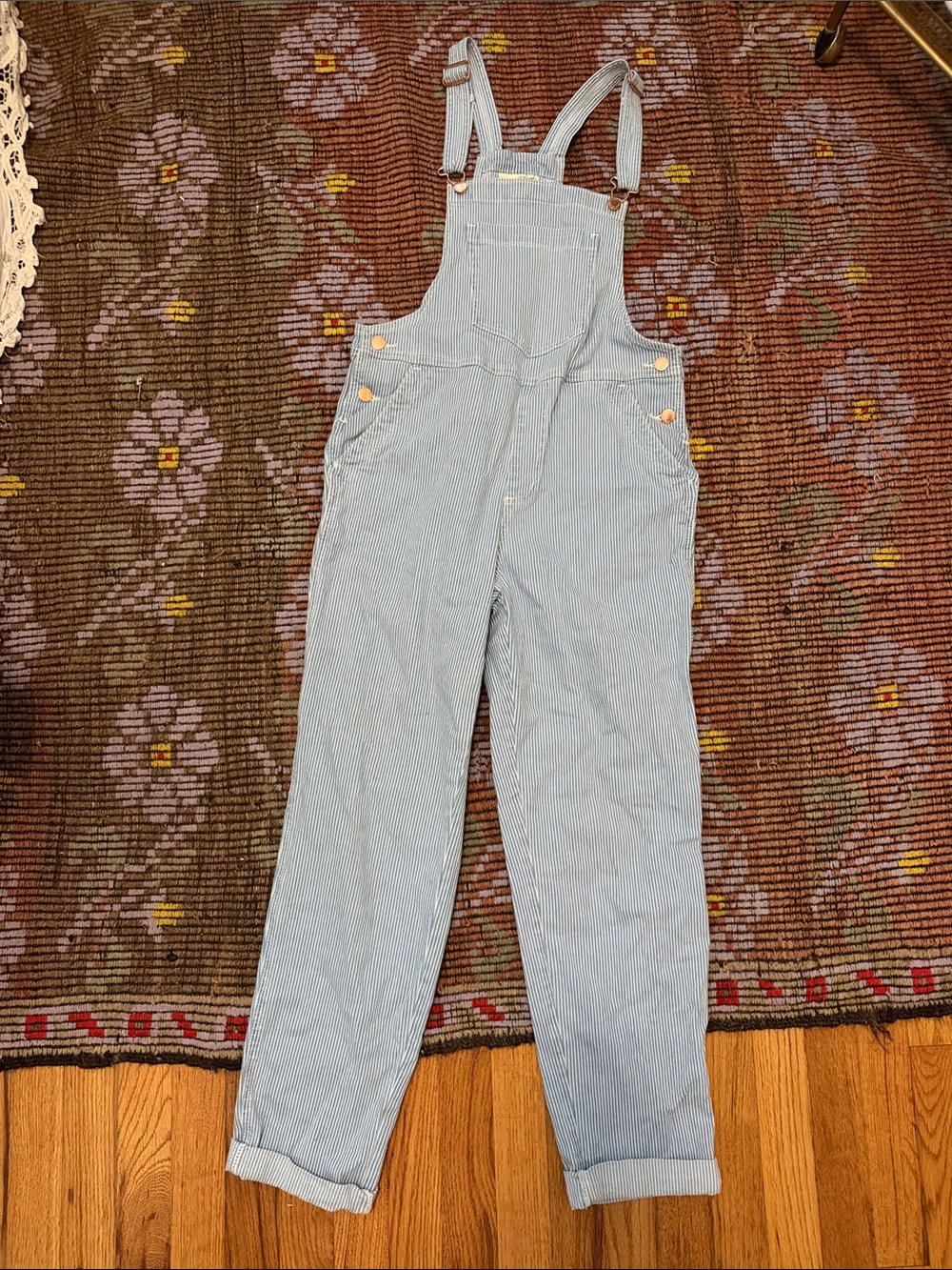 Universal Thread Light Blue Pinstriped Denim Overalls